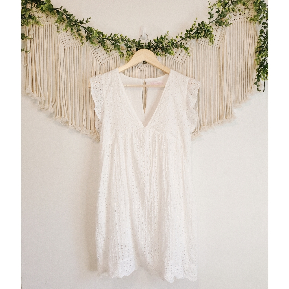 PINK LILY White Floral Eyelet Mini Dress sz L